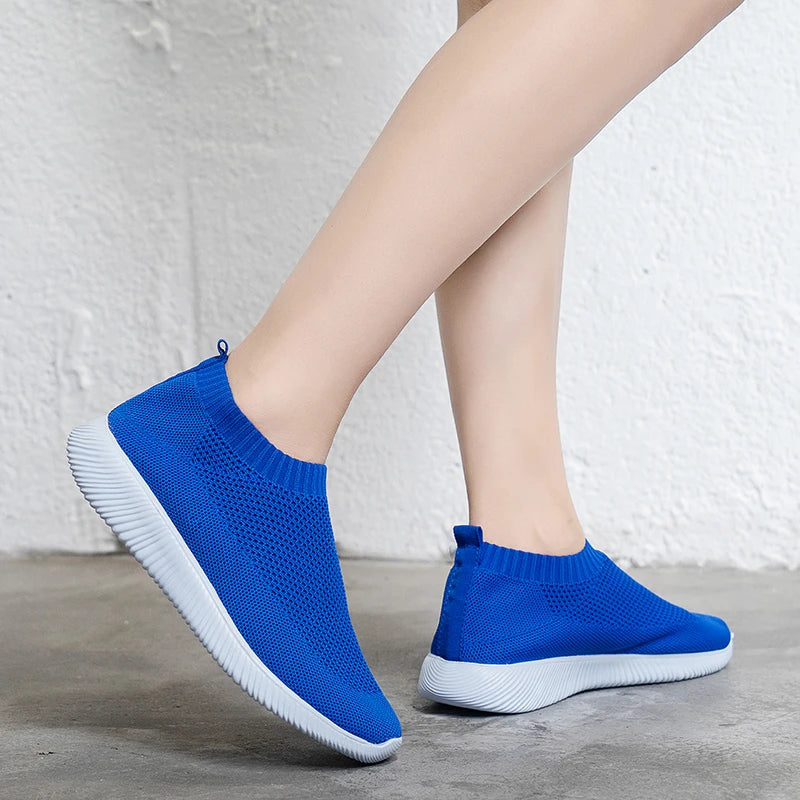 Knitted Sneakers for Women 2024 Autumn Slip on Breathable Mesh Casual Shoes Woman Flat Heels Plus Size Loafers Zapatos Mujer