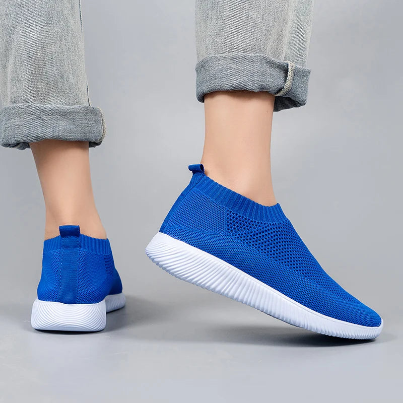 Knitted Sneakers for Women 2024 Autumn Slip on Breathable Mesh Casual Shoes Woman Flat Heels Plus Size Loafers Zapatos Mujer