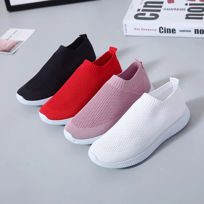 Knitted Sneakers for Women 2024 Autumn Slip on Breathable Mesh Casual Shoes Woman Flat Heels Plus Size Loafers Zapatos Mujer