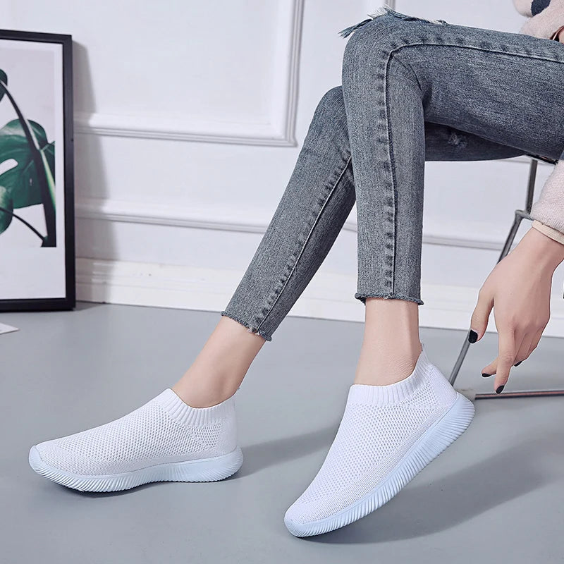 Knitted Sneakers for Women 2024 Autumn Slip on Breathable Mesh Casual Shoes Woman Flat Heels Plus Size Loafers Zapatos Mujer