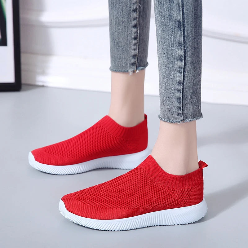 Knitted Sneakers for Women 2024 Autumn Slip on Breathable Mesh Casual Shoes Woman Flat Heels Plus Size Loafers Zapatos Mujer