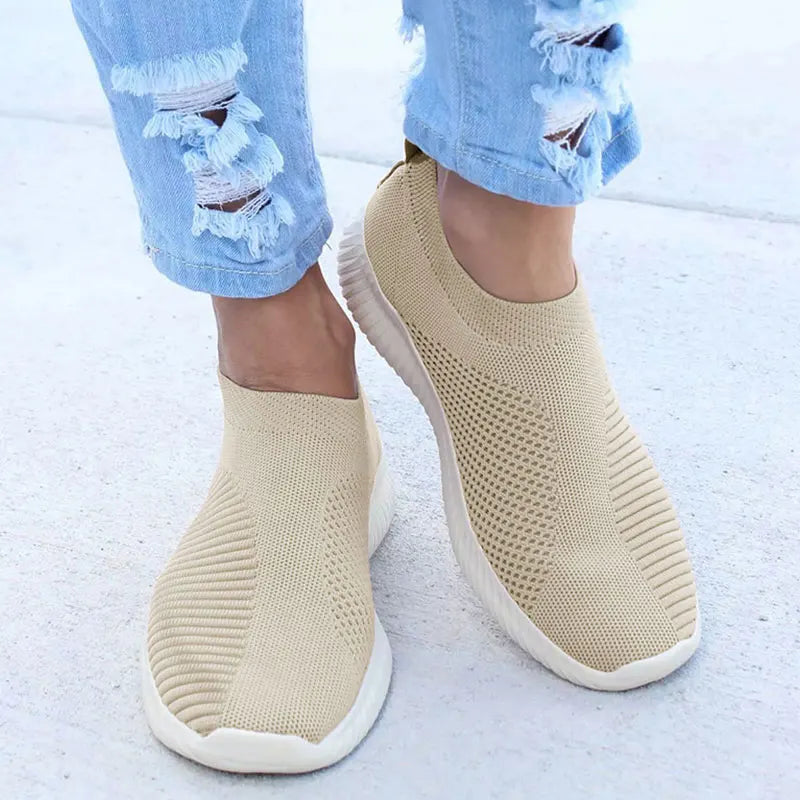 Knitted Sneakers for Women 2024 Autumn Slip on Breathable Mesh Casual Shoes Woman Flat Heels Plus Size Loafers Zapatos Mujer