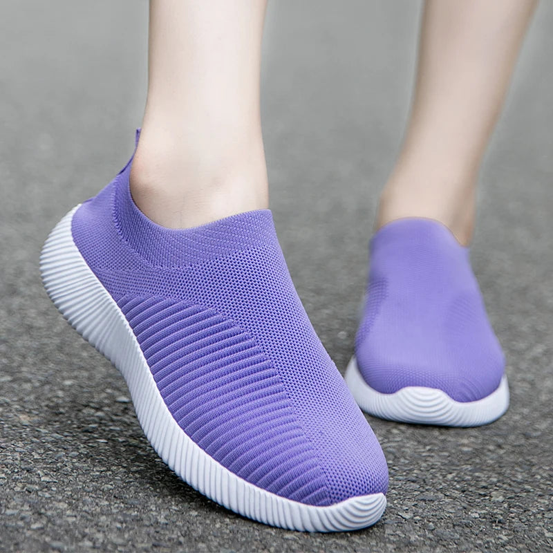 Knitted Sneakers for Women 2024 Autumn Slip on Breathable Mesh Casual Shoes Woman Flat Heels Plus Size Loafers Zapatos Mujer