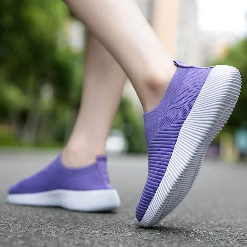Knitted Sneakers for Women 2024 Autumn Slip on Breathable Mesh Casual Shoes Woman Flat Heels Plus Size Loafers Zapatos Mujer