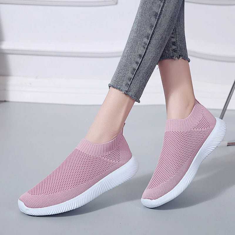 Knitted Sneakers for Women 2024 Autumn Slip on Breathable Mesh Casual Shoes Woman Flat Heels Plus Size Loafers Zapatos Mujer