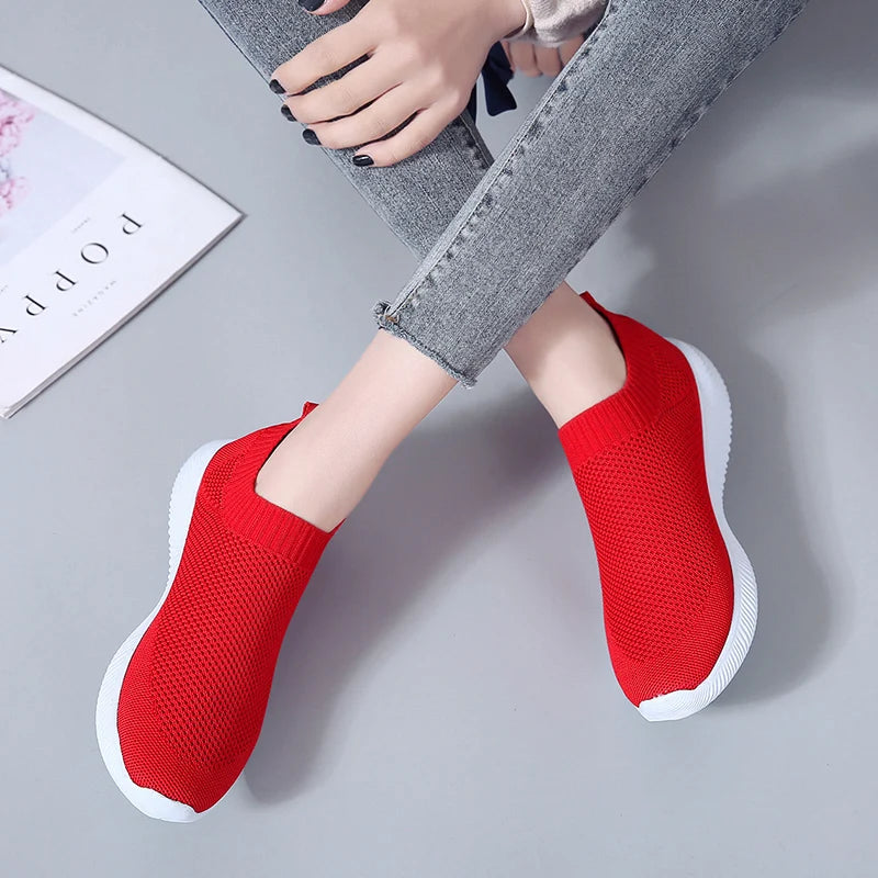 Knitted Sneakers for Women 2024 Autumn Slip on Breathable Mesh Casual Shoes Woman Flat Heels Plus Size Loafers Zapatos Mujer
