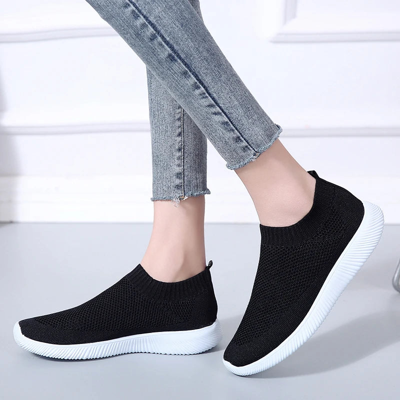 Knitted Sneakers for Women 2024 Autumn Slip on Breathable Mesh Casual Shoes Woman Flat Heels Plus Size Loafers Zapatos Mujer