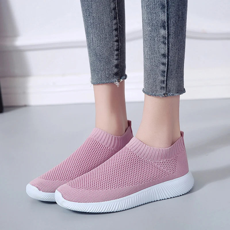 Knitted Sneakers for Women 2024 Autumn Slip on Breathable Mesh Casual Shoes Woman Flat Heels Plus Size Loafers Zapatos Mujer