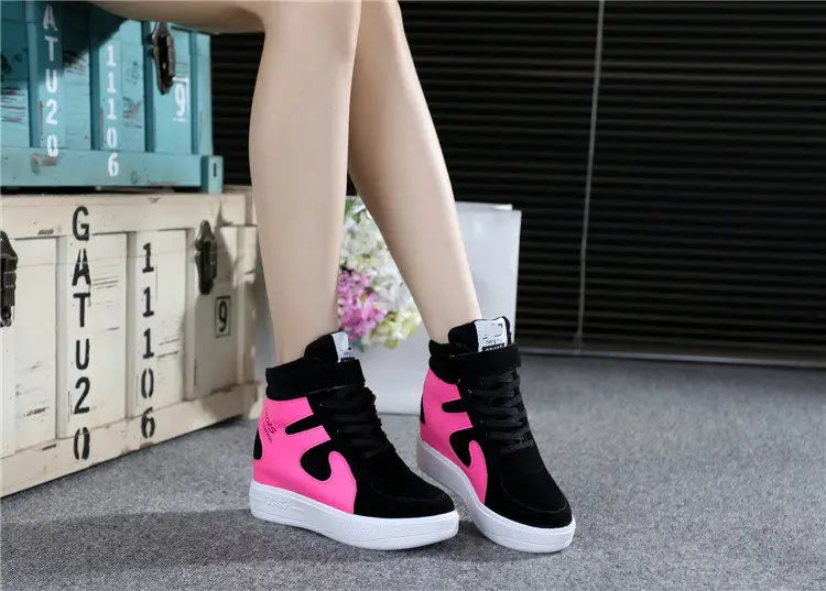 Red Sneakers Women 2024 New High Top Platform Casual Wedges Autumn Winter Female Black Internal Increase Vulcanize Shoes Lace-up