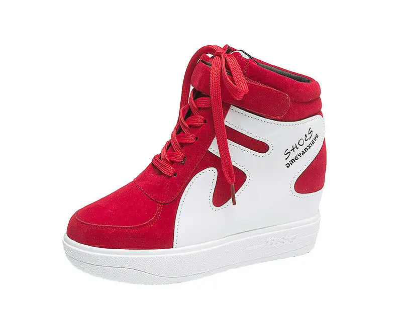 Red Sneakers Women 2024 New High Top Platform Casual Wedges Autumn Winter Female Black Internal Increase Vulcanize Shoes Lace-up