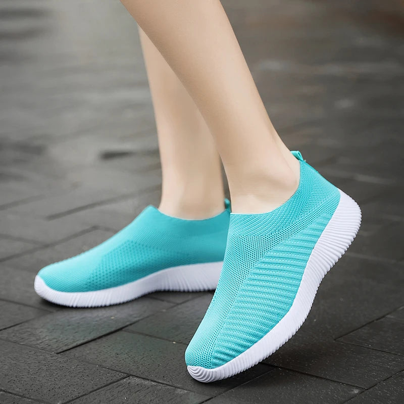 Knitted Sneakers for Women 2024 Autumn Slip on Breathable Mesh Casual Shoes Woman Flat Heels Plus Size Loafers Zapatos Mujer