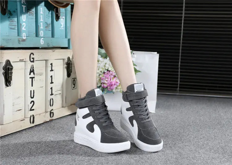Red Sneakers Women 2024 New High Top Platform Casual Wedges Autumn Winter Female Black Internal Increase Vulcanize Shoes Lace-up