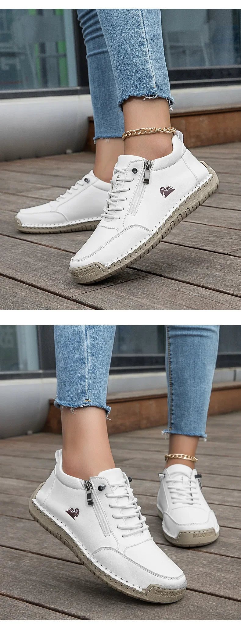 Women's Sneakers Handmade Leather Casual Shoes Outdoor Soft Sports Shoes for Men Classic Anti-slip Leather Shoe Zapatos De Mujer