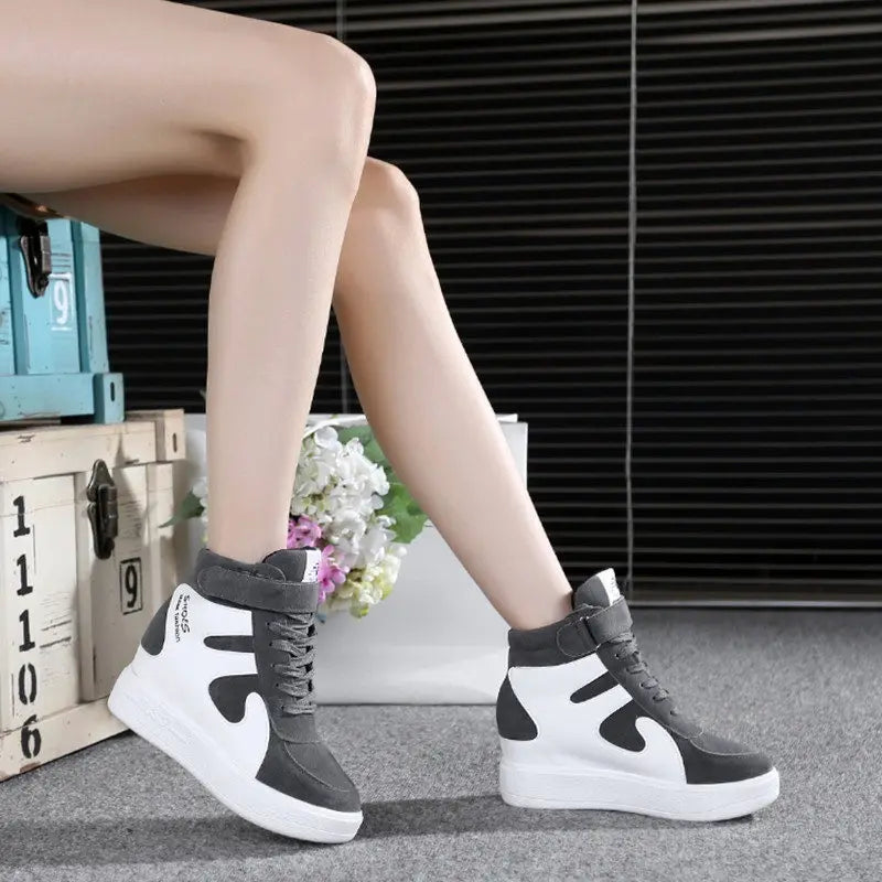 Red High-Top Platform Wedge Sneaker