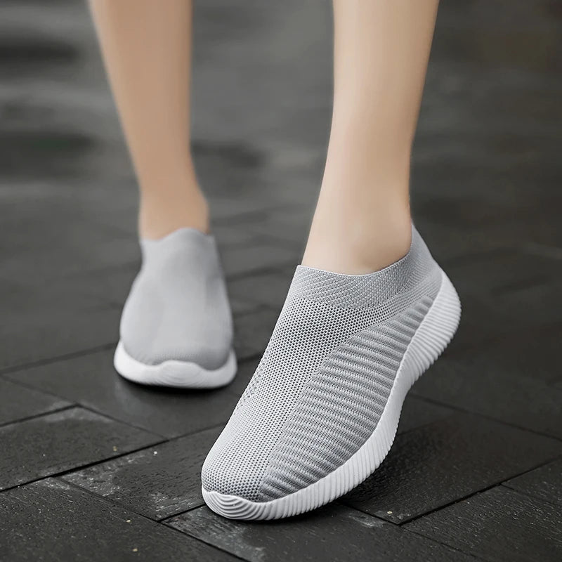 Knitted Sneakers for Women 2024 Autumn Slip on Breathable Mesh Casual Shoes Woman Flat Heels Plus Size Loafers Zapatos Mujer