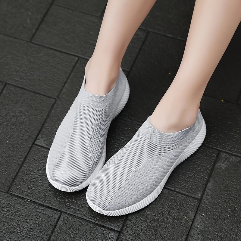Knitted Sneakers for Women 2024 Autumn Slip on Breathable Mesh Casual Shoes Woman Flat Heels Plus Size Loafers Zapatos Mujer