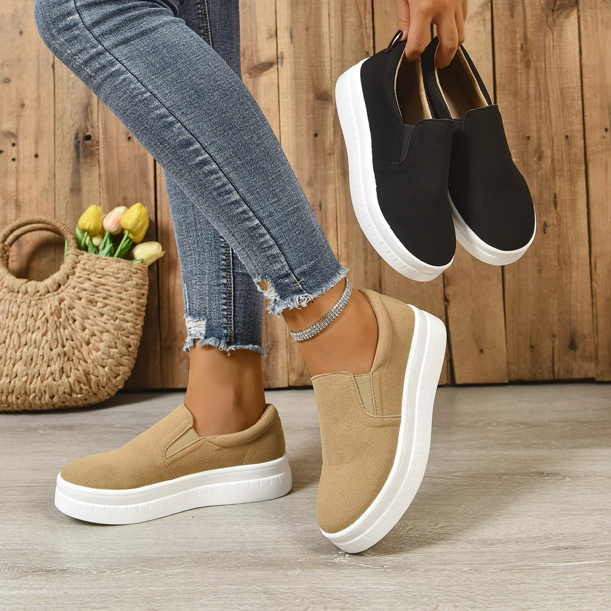Shoes for Women Spring Leisure Sneakers New Womens Lazy Footwear Lightweight Thick Sole   Platform Women Shoes size 36-43