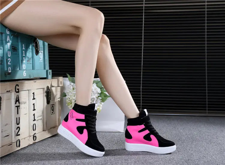 Red Sneakers Women 2024 New High Top Platform Casual Wedges Autumn Winter Female Black Internal Increase Vulcanize Shoes Lace-up