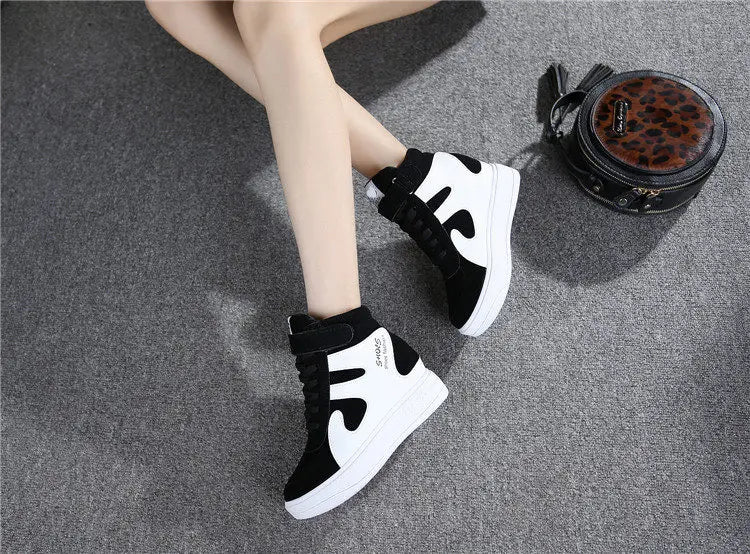 Red Sneakers Women 2024 New High Top Platform Casual Wedges Autumn Winter Female Black Internal Increase Vulcanize Shoes Lace-up