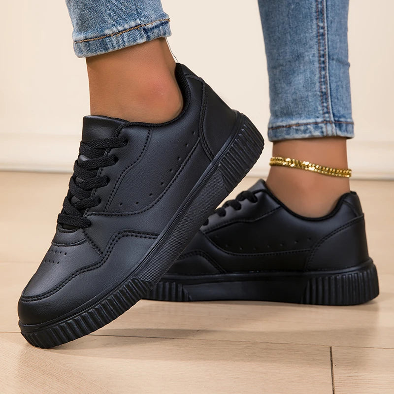 Fashion Women's Black Sneakers Breathable Flat Walking Shoes Outdoor Female Lightweight Non-slip Sports Casual Footwear