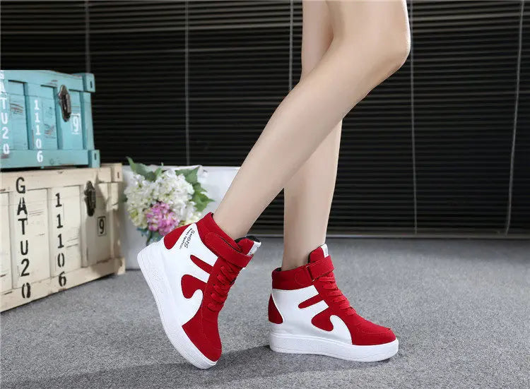 Red Sneakers Women 2024 New High Top Platform Casual Wedges Autumn Winter Female Black Internal Increase Vulcanize Shoes Lace-up