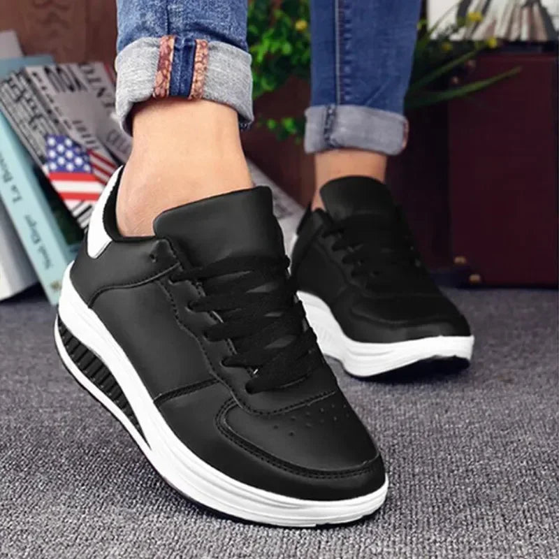 NEW Women Sneakers Breathable Waterproof Wedges Platform Vulcanize Shoes Woman Sneakers Leather Casual Shoes Tenis Feminino