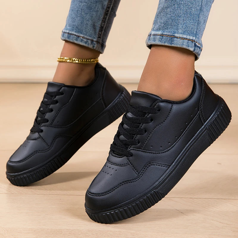 Fashion Women's Black Sneakers Breathable Flat Walking Shoes Outdoor Female Lightweight Non-slip Sports Casual Footwear