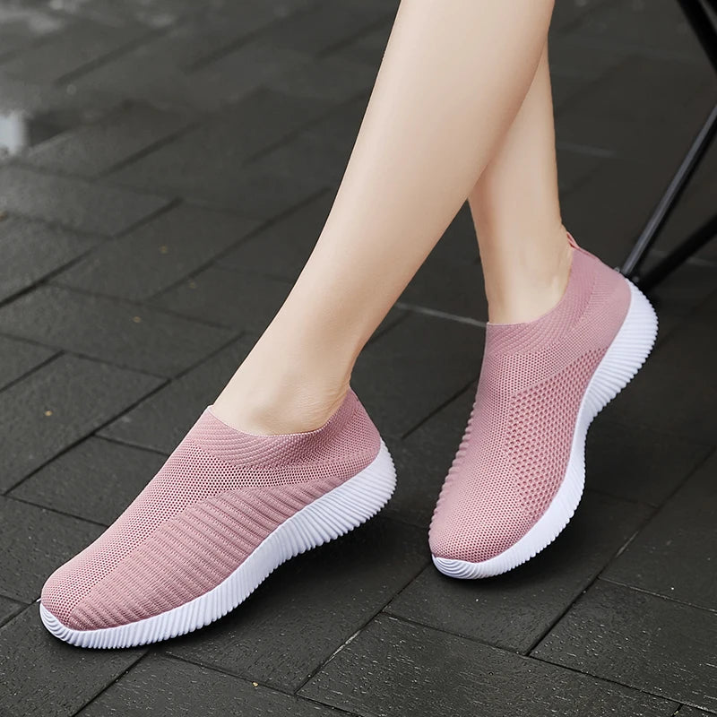 Knitted Sneakers for Women 2024 Autumn Slip on Breathable Mesh Casual Shoes Woman Flat Heels Plus Size Loafers Zapatos Mujer