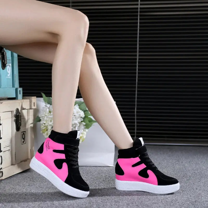 Red High-Top Platform Wedge Sneaker
