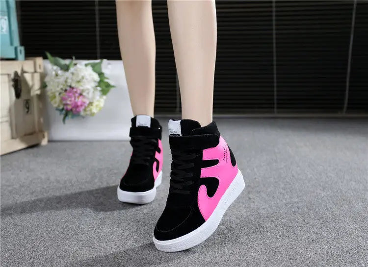 Red Sneakers Women 2024 New High Top Platform Casual Wedges Autumn Winter Female Black Internal Increase Vulcanize Shoes Lace-up