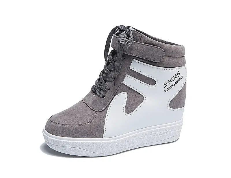 Red Sneakers Women 2024 New High Top Platform Casual Wedges Autumn Winter Female Black Internal Increase Vulcanize Shoes Lace-up