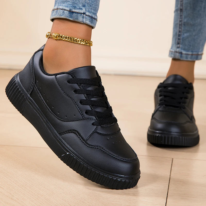 Fashion Women's Black Sneakers Breathable Flat Walking Shoes Outdoor Female Lightweight Non-slip Sports Casual Footwear