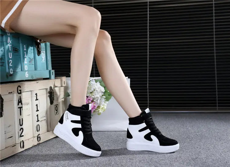 Red Sneakers Women 2024 New High Top Platform Casual Wedges Autumn Winter Female Black Internal Increase Vulcanize Shoes Lace-up