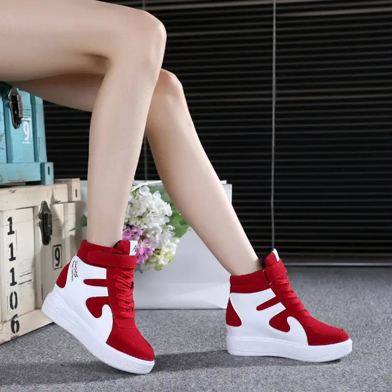 Red High-Top Platform Wedge Sneaker