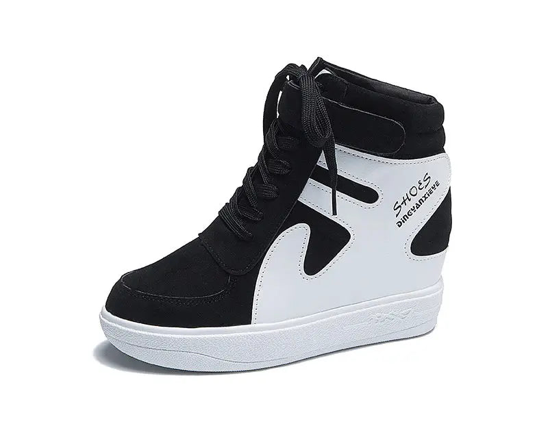 Red Sneakers Women 2024 New High Top Platform Casual Wedges Autumn Winter Female Black Internal Increase Vulcanize Shoes Lace-up