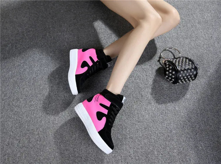 Red Sneakers Women 2024 New High Top Platform Casual Wedges Autumn Winter Female Black Internal Increase Vulcanize Shoes Lace-up