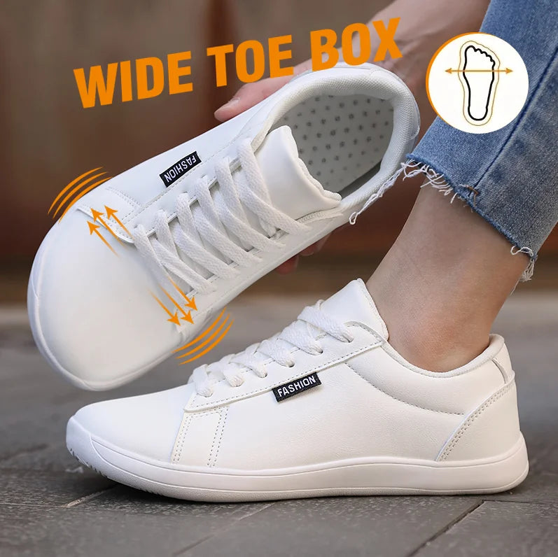 Women Shoes Wide Barefoot Shoes for Women Minimalist Artificial Leather Casual Comfortable Flats White Shoes Walking Sneakers