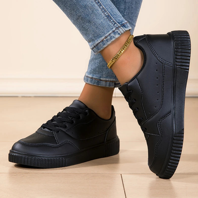 Fashion Women's Black Sneakers Breathable Flat Walking Shoes Outdoor Female Lightweight Non-slip Sports Casual Footwear