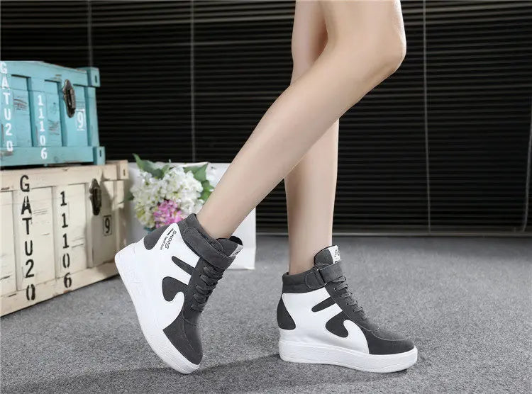 Red Sneakers Women 2024 New High Top Platform Casual Wedges Autumn Winter Female Black Internal Increase Vulcanize Shoes Lace-up