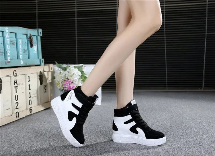 Red Sneakers Women 2024 New High Top Platform Casual Wedges Autumn Winter Female Black Internal Increase Vulcanize Shoes Lace-up