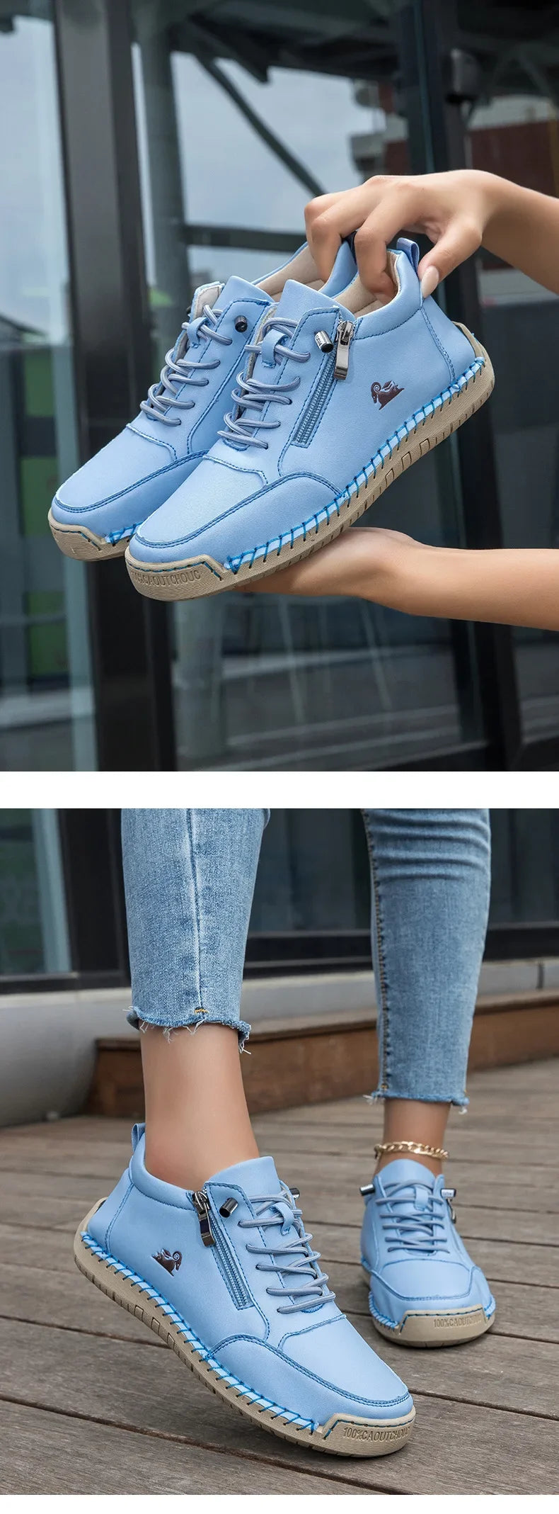 Women's Sneakers Handmade Leather Casual Shoes Outdoor Soft Sports Shoes for Men Classic Anti-slip Leather Shoe Zapatos De Mujer